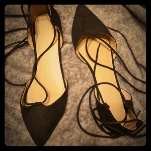 Black tie up flats